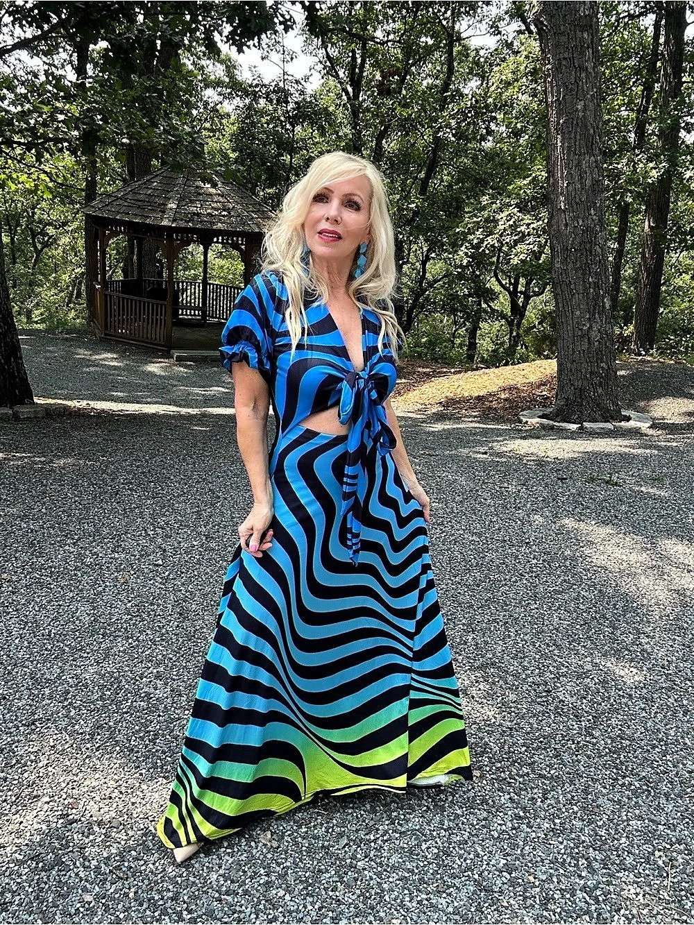 Women's Blue & Green Abstract Maxi Dress